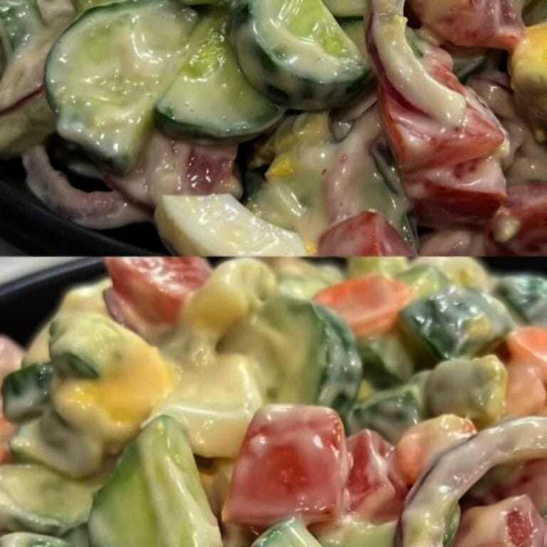 Sliced tomatoes and cucumbers marinated in olive oil