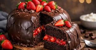 Strawberry Chocolate Shell Cake